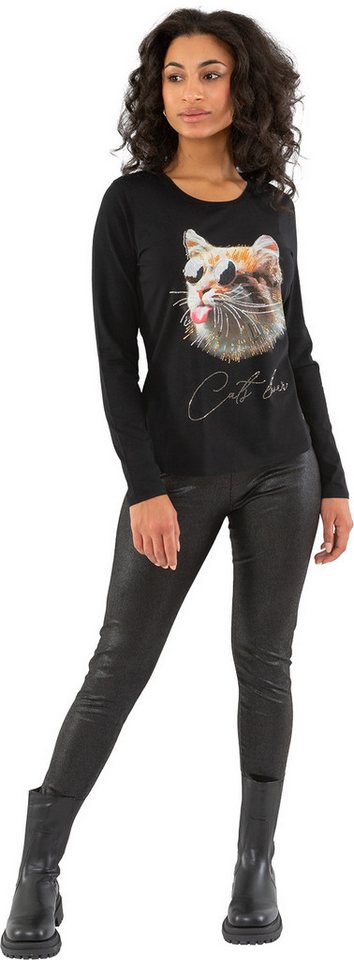 Gio Milano Langarmshirt G29-1118, Gio Milano Langarm Shirt "cat lover" mit Strasssteinen von Gio Milano