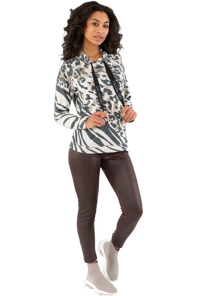 Gio Milano Rundhalspullover G29-7612, Gio Milano Pullover mit bunten Animal Print Animal Print von Gio Milano