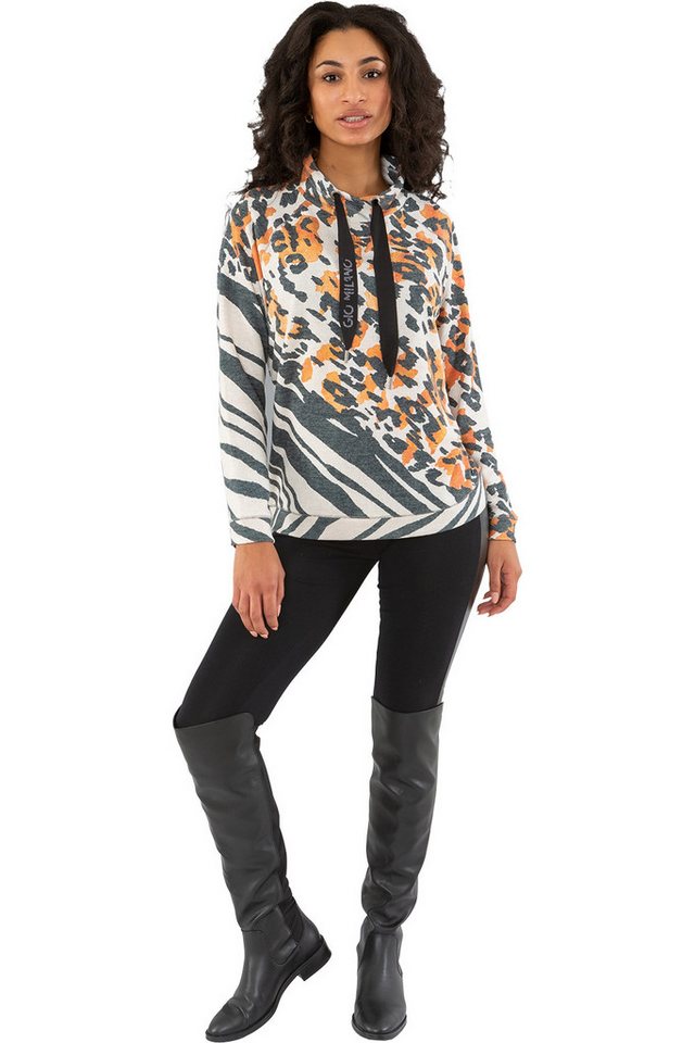 Gio Milano Rundhalspullover G29-7612, Gio Milano Pullover mit bunten Animal Print Animal Print von Gio Milano
