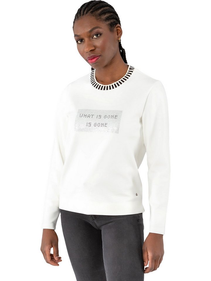 Gio Milano Rundhalspullover G31-7312, "what is gone" mit Strassbesatz gestreifter Ausschnitt von Gio Milano