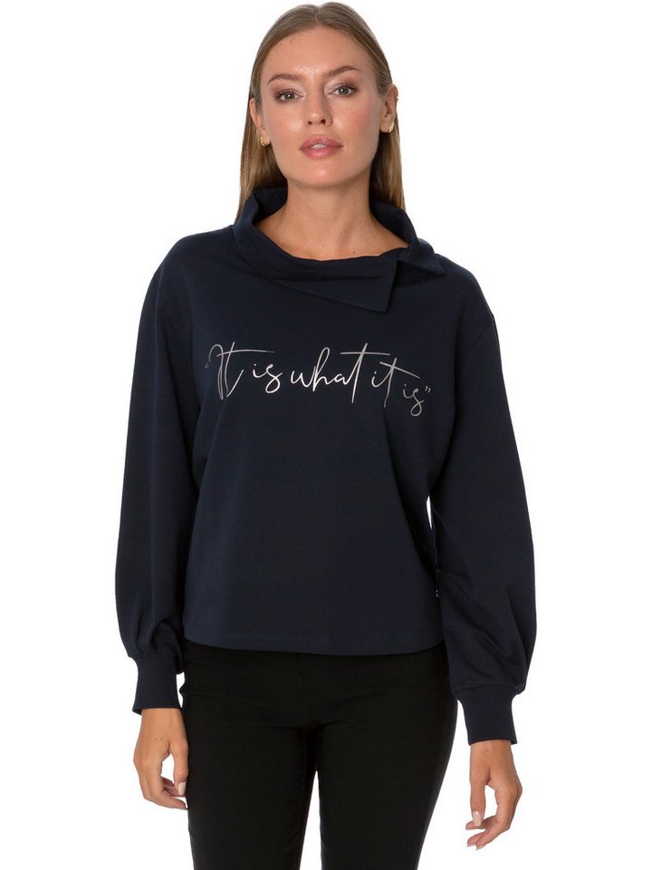 Gio Milano Schalkragenpullover G29-1120, Pullover it is what it is mit asymmetrischen Kragen von Gio Milano