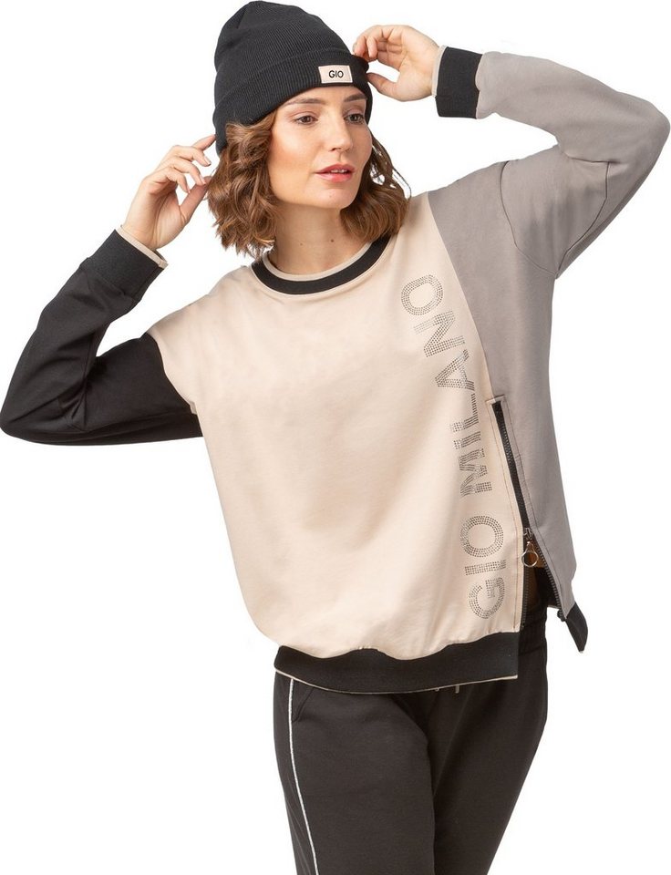 Gio Milano Sweater G25-1107 Sweatshirt mit Strickbündchen und modischen Akzenten Strassbesatz von Gio Milano