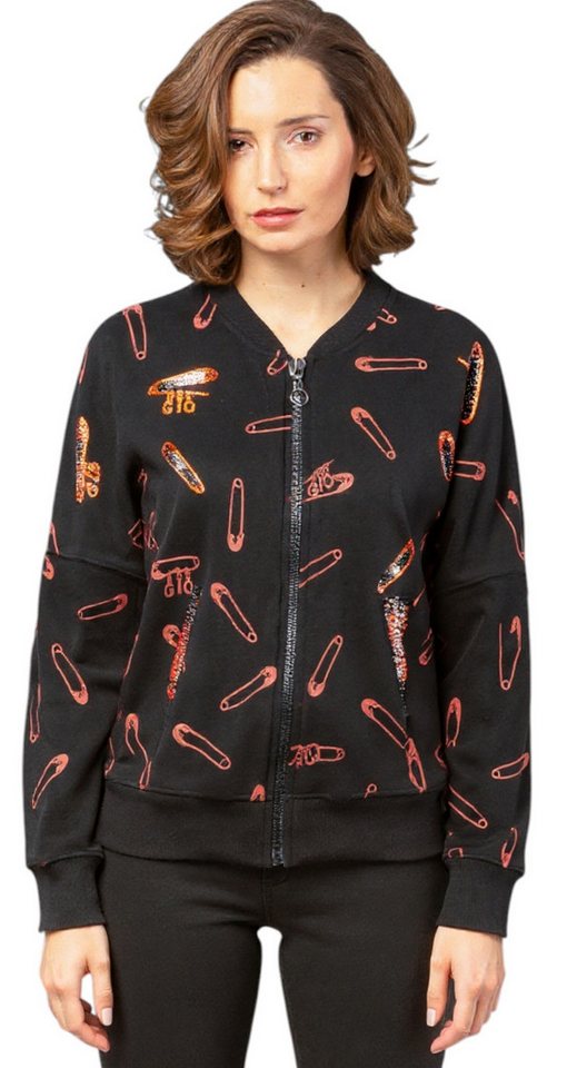 Gio Milano Sweatjacke G25-9102, " Sicherheitsnadeln " mit Strassbesatz Blousonjacken-Stil von Gio Milano