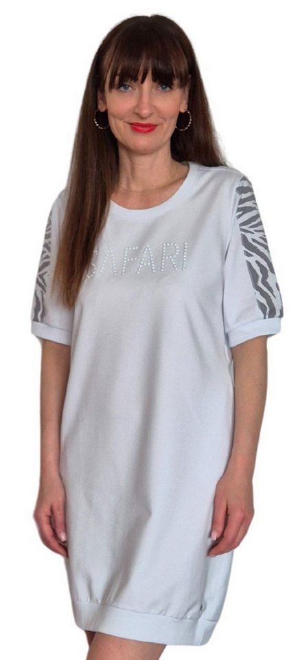 Gio Milano Sweatkleid G28-5101, mit Zebramuster und 'SAFARI' Steinbesatz Zebramuster auf Schultern von Gio Milano