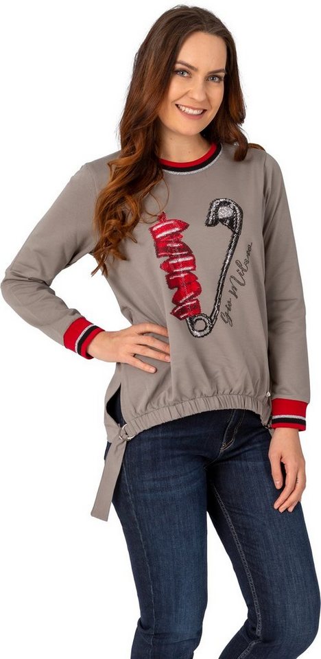 Gio Milano Sweatshirt G25-1102 mit dekorativen Frontprint und elastischen Bund, mit Strassbesatz von Gio Milano