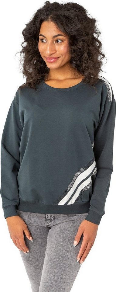 Gio Milano Sweatshirt G27-7125 mit abgesetzten Streifen und Strassbesatz von Gio Milano
