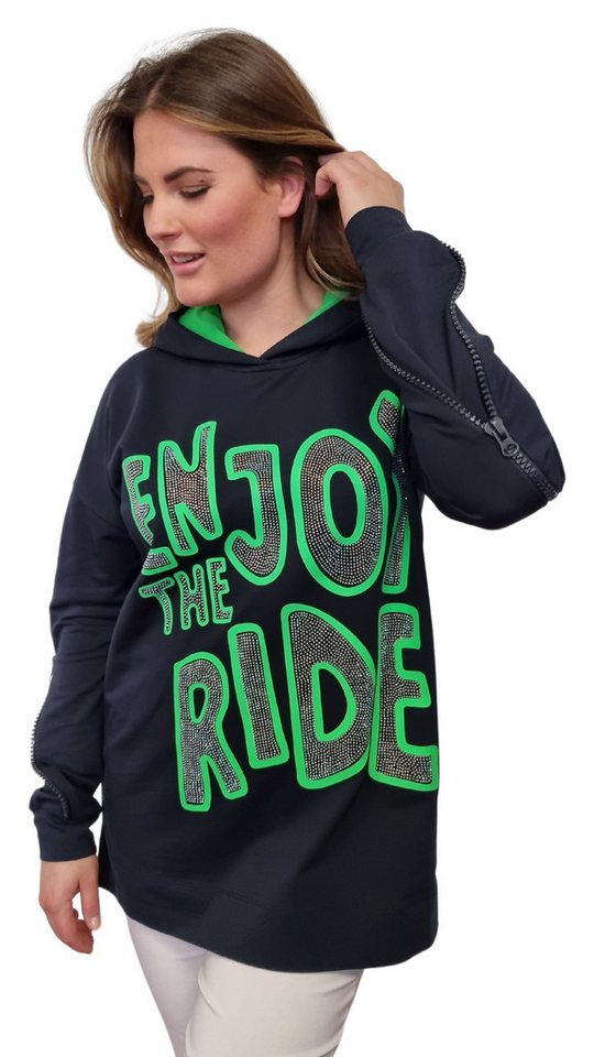 Gio Milano Sweatshirt G28-1104, "Enjoy the ride" mit Strassbesatz und Kapuze von Gio Milano