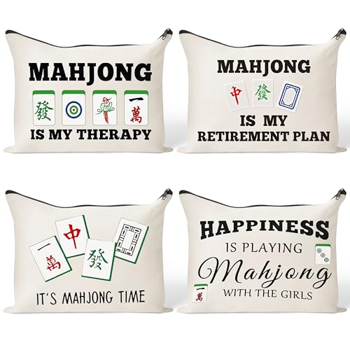 GioXtra Lustige Mahjong-Make-up-Tasche – 4 Stück Glücksmahjong-Fliesen, Geschenke, Reise-Kulturbeutel, Reißverschluss, Kosmetiktasche, Stift-Geldbörse, Tasche für Frauen, Brettspiel-Liebhaber, Spieler GioXtra Lustige Mahjong-Make-up-Tasche – 4 Stück Glücksmahjong-Fliesen, Geschenke, Reise-Kulturbeutel, Reißverschluss, Kosmetiktasche, Stift-Geldbörse, Tasche für Frauen, Brettspiel-Liebhaber, Spieler von GioXtra