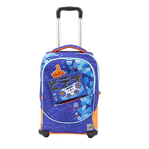 Go Pop - Rucksack mit Trolley für Herren - 3 austauschbare Frontgrafiken und Pop-Up, 2 Fächer mit Reißverschluss, gepolsterte Schultergurte, geeignet für die Grundschule, 34 L x 47 H x 23 T - 36 Liter von GO POP