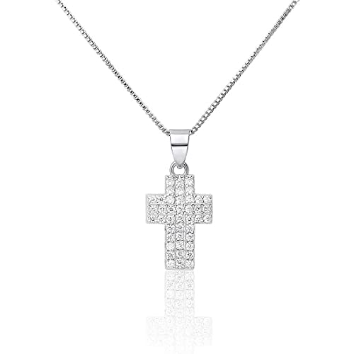 GioiaPura - Damen Halskette 925er Silber Kreuz Anhänger mit weißen Zirkonia - Ideal als Geschenk zum Geburtstag | Weihnachten | Freundschaft, Stein Sterling Silber, Silberfarben von GioiaPura