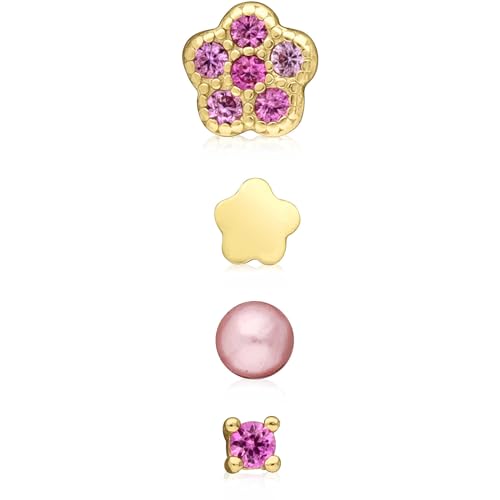 GioiaPura Ohrstecker, 4 Stück, mit weißen Zirkoniasteinen, rosa Verschlusstyp und Schmetterling, Blumen-Symbol, Referenz: INSKITOR009PLLP von GioiaPura