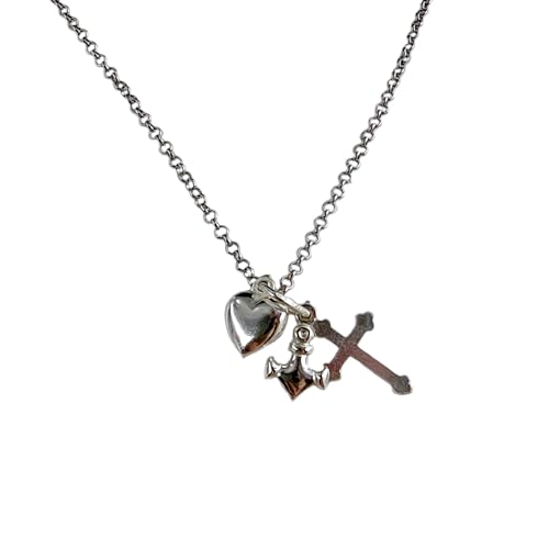 Damen-Halskette mit Anhänger in Herzform, religiöses Kreuz und nautischer Anker aus 925er Sterlingsilber, Glücksbringer für Herren, girocollo, Sterling Silber, ohne Stein von Gioielli Aurum