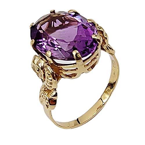 Gioielli Aurum - Damenring aus 18-karätigem Gelbgold mit natürlichem violettem Amethyststein im Ovalschliff 12 x 16 mm, hergestellt in Italien – Größe 56, Metall, Amethyst von Gioielli Aurum