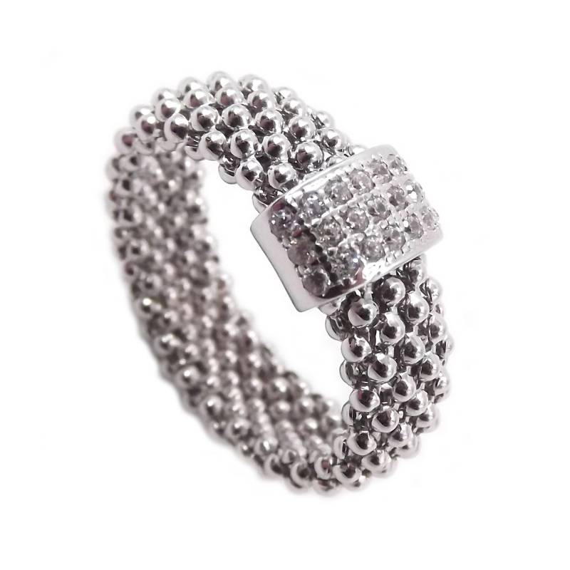 925 Silber Damenring Mesh Band Mit Zentralem Weißen Zirkonia von GioielliAurum