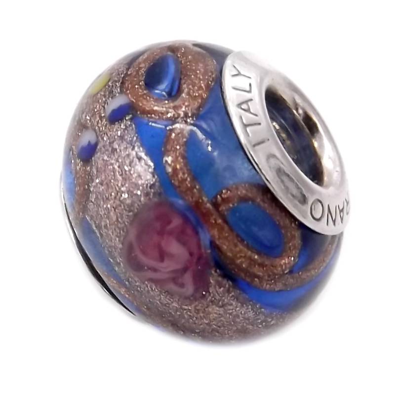 Blauer Murano-Glasperlen-Anhänger Mit Bronze - Und Rosatönen Aus 925Er Sterlingsilber von GioielliAurum