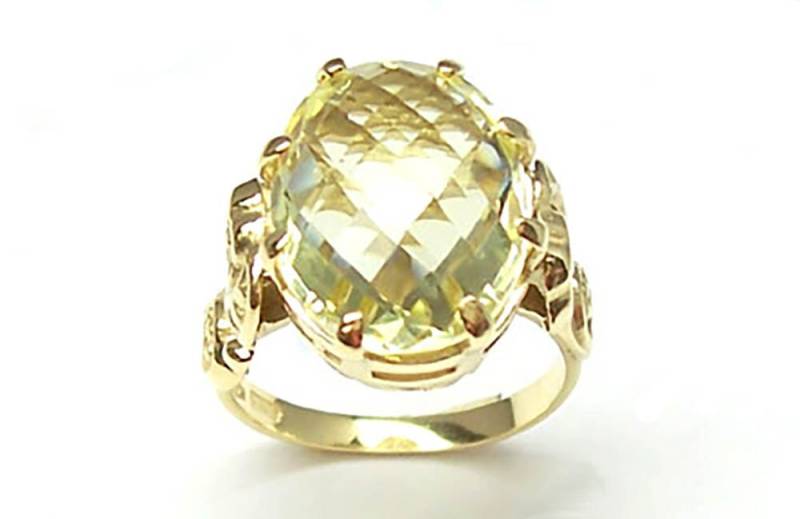 Damen Solitär Ring in Gold 14 Kt. Mit Zitronen-Zitronen-Quarz von GioielliAurum
