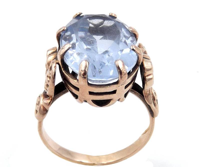 Einsamer Ring in Roségold 9 Kt. 375. Frau Mit Blauem Topas von GioielliAurum