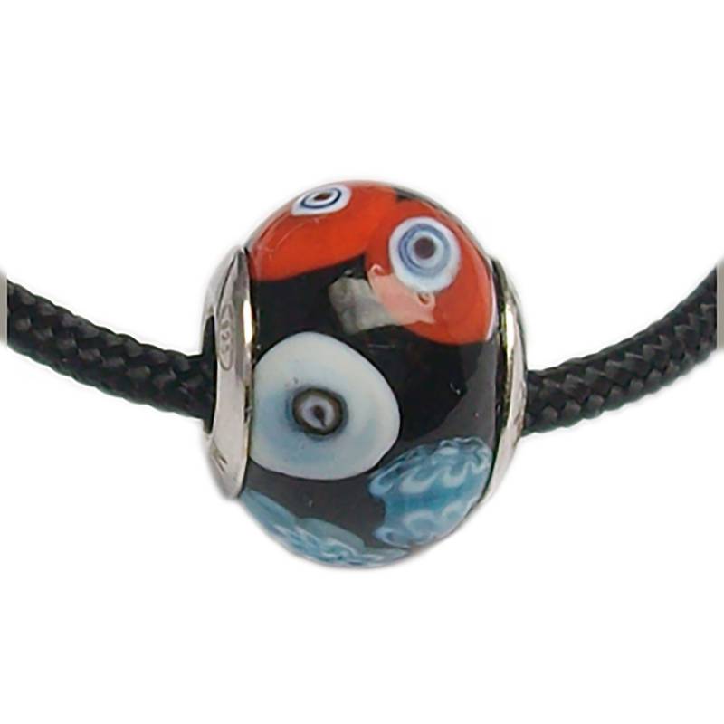 Schwarzer Murano-Glasperlenanhänger Mit Mehrfarbigen Farbtönen Aus 925Er Sterlingsilber von GioielliAurum