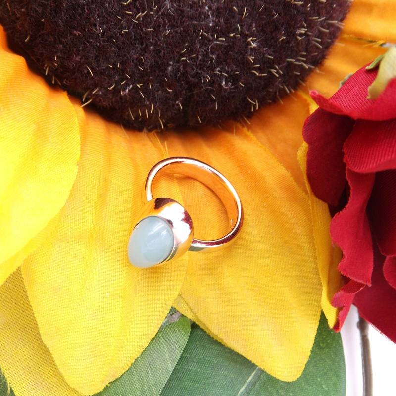 Solitär-Damenring Aus Rosa 925Er Silber, Mit Grünem Chalcedon-stein von GioielliAurum