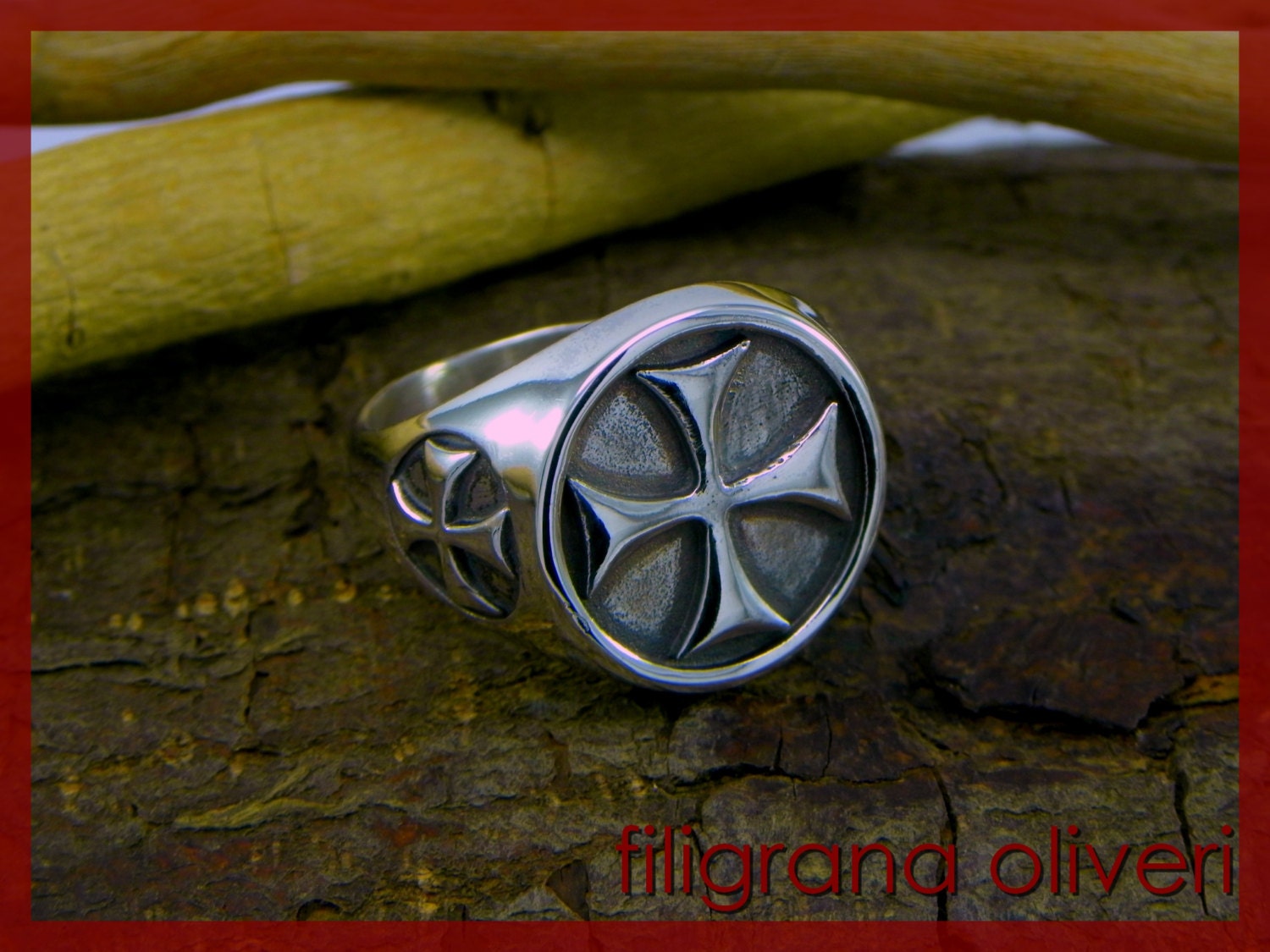 Ring Templar in Sterling Silber 925/1000, Brüniert/Emailliert - Made Italy Ring Templar in Sterling Silber 925/1000, Brüniert/Emailliert - Made Italy von GioielliOliveri