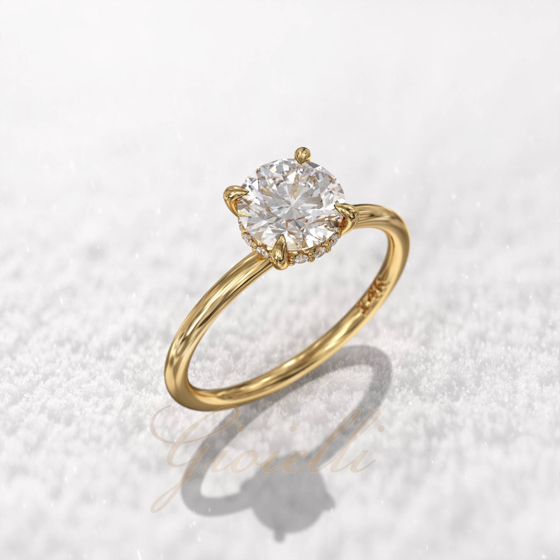 1 Ct Solitaire Runder Moissanit-Verlobungsring, 0, 06 Versteckter Halo-Diamant, 14K/18K Goldring von GioielliRings