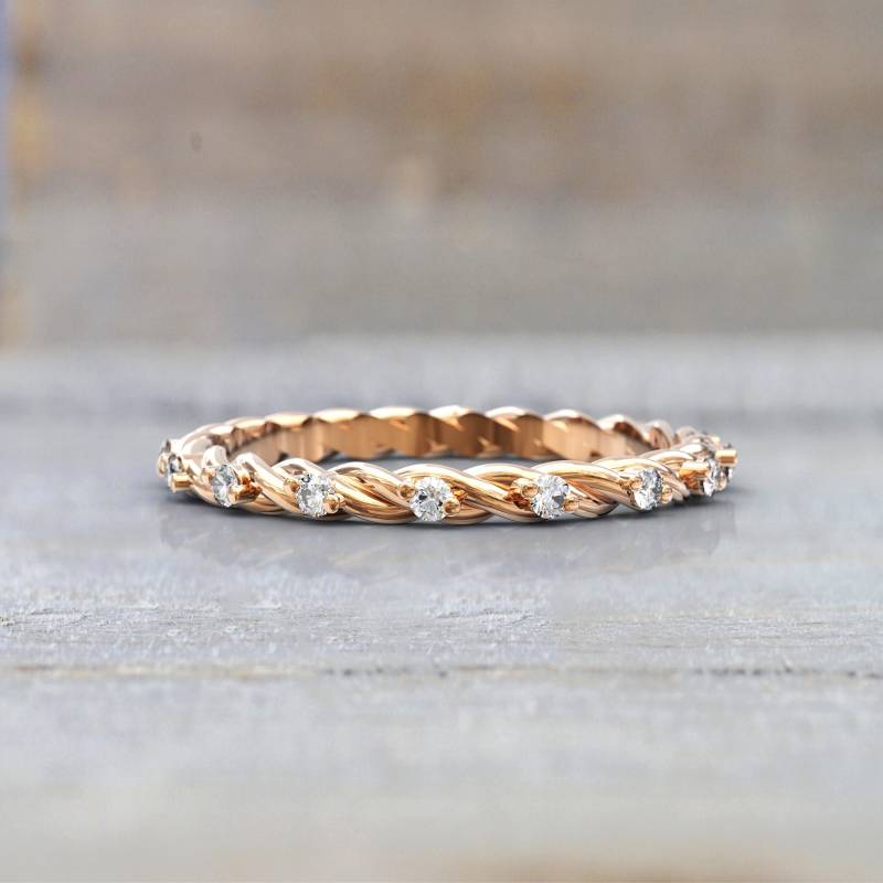 14K Rosegold Voll Eternity Diamant Art Deco Ehering | Stapelbar Dünnes Band Jubiläumsgeschenk Brautschmuck - Unikat von GioielliRings
