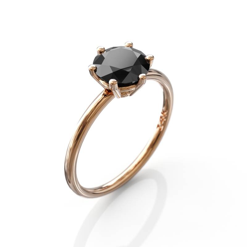 2 Karat Schwarz Diamant Ring Rundschliff 6 Prong Solitaire 14K Roségold Alternative Verlobungsring von GioielliRings