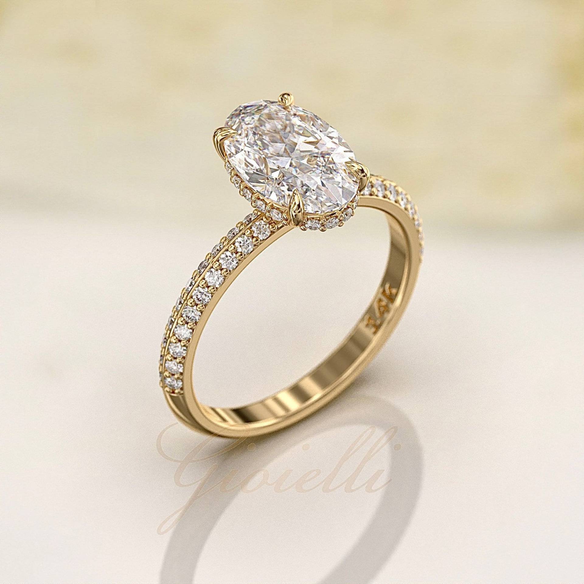 2 Kt Länglicher Ovaler Moissanite-Verlobungsring - Versteckte Halo-Diamantfassung Messerschneide-Diamant-Hochzeitsband Mit von GioielliRings