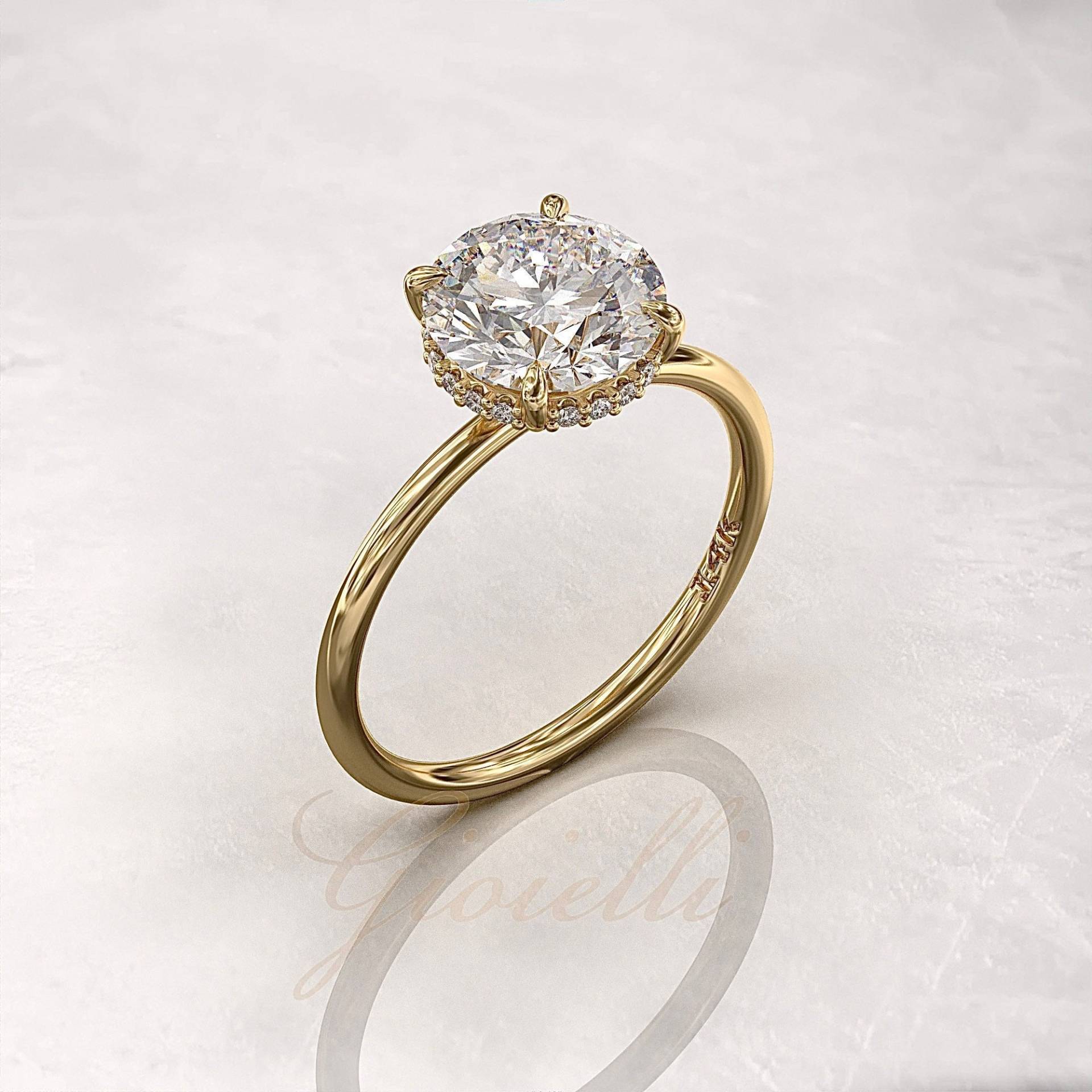 2.5 Karat Lab Grown Diamant Rundschliff Verlobungsring, Versteckter Halo Diamant, Igi Zertifiziert, 14K ~ 18K von GioielliRings