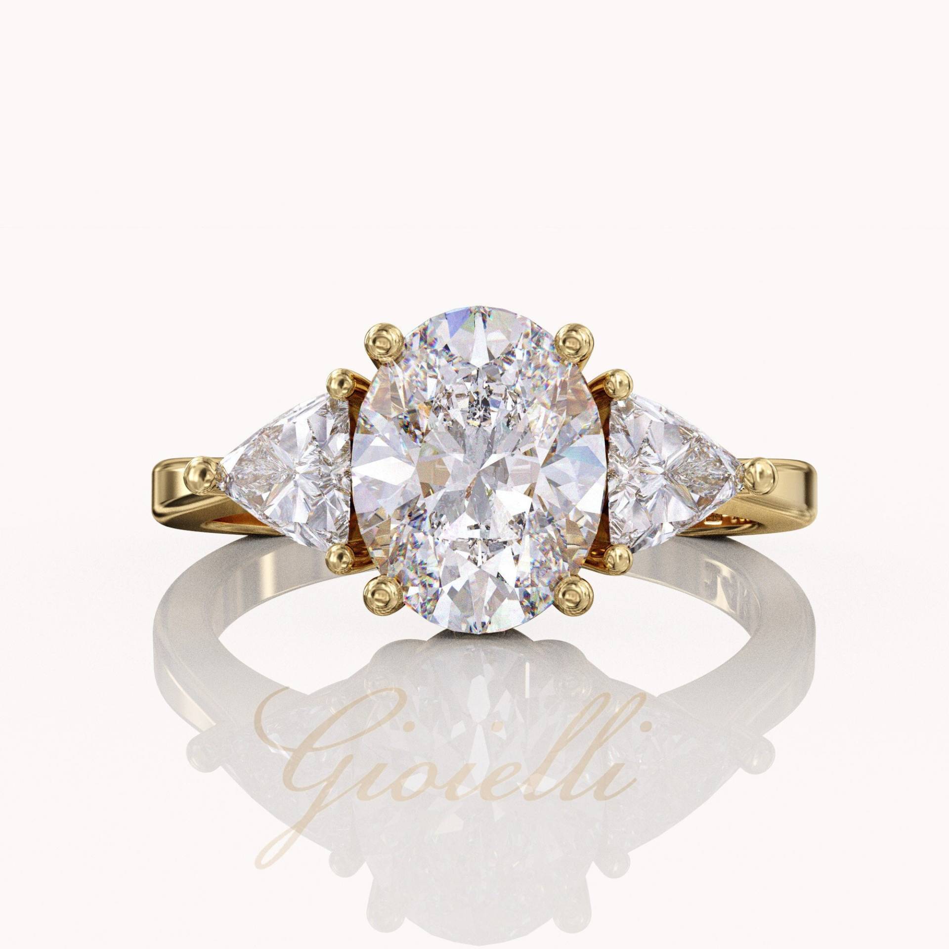 2Ct Oval & 2 Sided 1Ct Trillion Moissanite Verlobungsring, Multi Stone Goldring, Dreisteinring, 14K/18K Goldring von GioielliRings