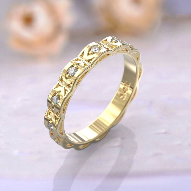 3 Mm Diamant Band Eheringe Frauen Voller Eternity Ring 14K Gelbgold Dünner von GioielliRings