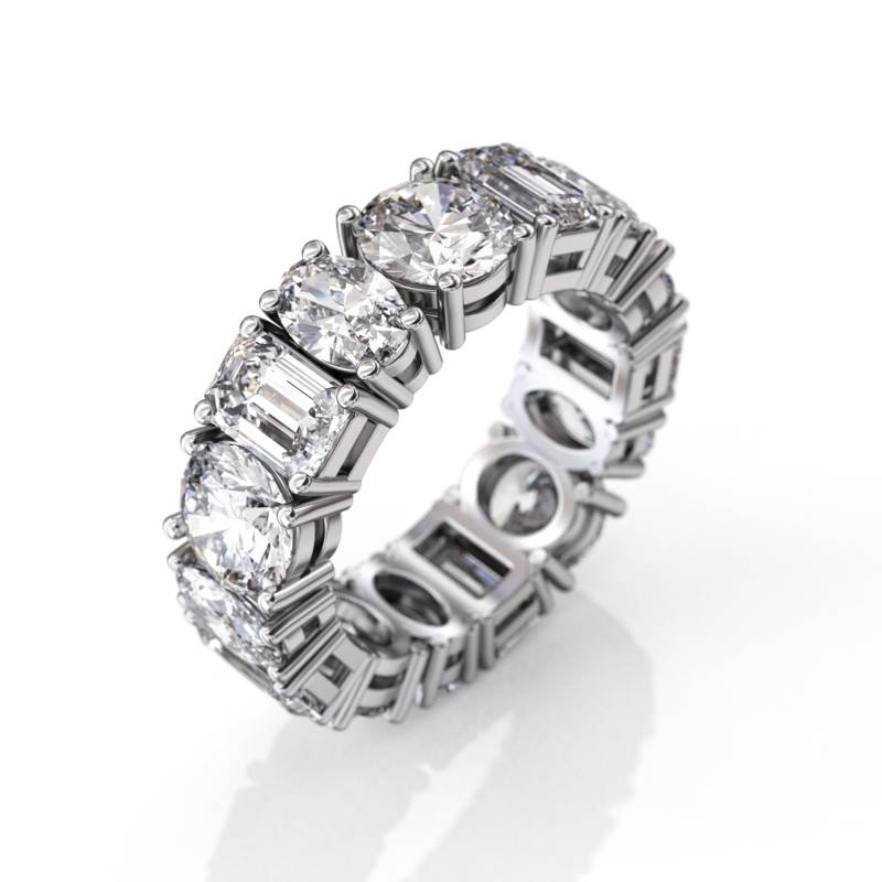 9 Karat Moissanit Breiter Ehering Frauen, Benutzerdefinierte Eternity Ring, Smaragd Oval Und Rundschliff Moissanit, Luxus Schmuck 14/18 Gold von GioielliRings