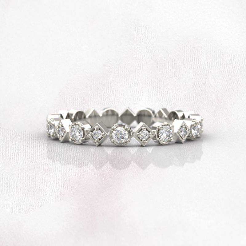 Art Deco Diamant Ehering - Volle Ewigkeit Frauenring in 585Er Gold, Stapelbar Und Einzigartig, Geschenk Zum Jahrestag, Brautschmuck von GioielliRings