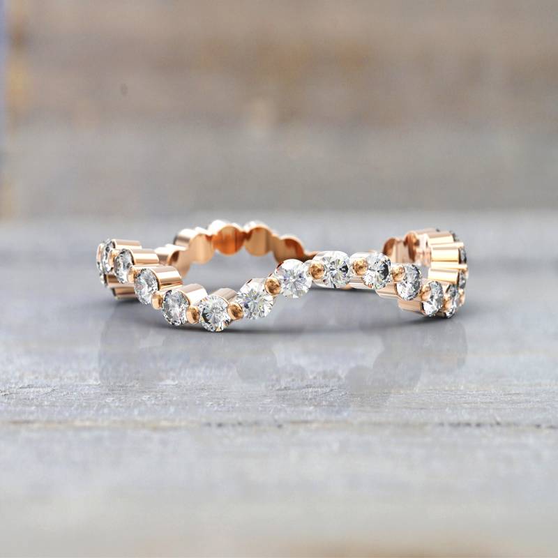 Art Deco Diamant Ehering in 585 Roségold | Dünner Voller Eternity-Ring Einzigartiger Brautschmuck Stapelbar Versandkostenfrei von GioielliRings
