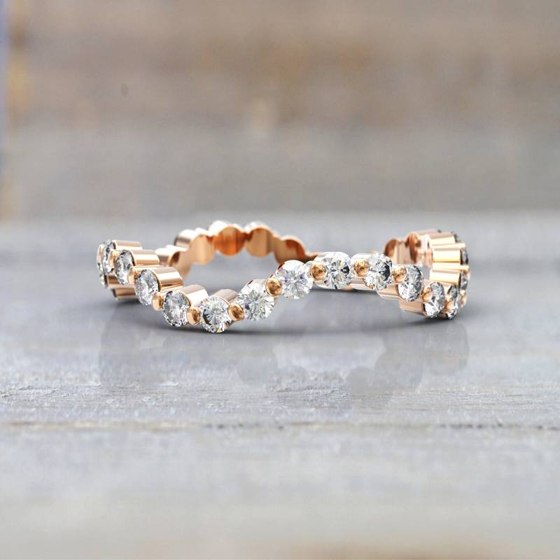 Art Deco Diamant Ehering in 585 Roségold | Dünner Voller Eternity-Ring Einzigartiger Brautschmuck Stapelbar Versandkostenfrei von GioielliRings