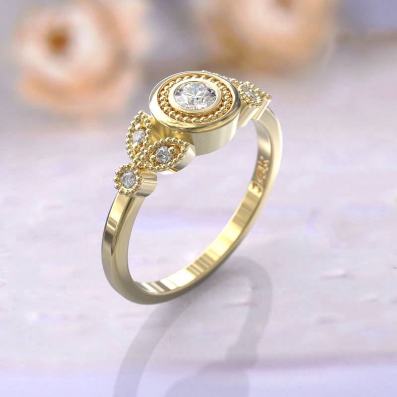 Art Deco Diamant Verlobungsring in 14K 18K Gold von GioielliRings