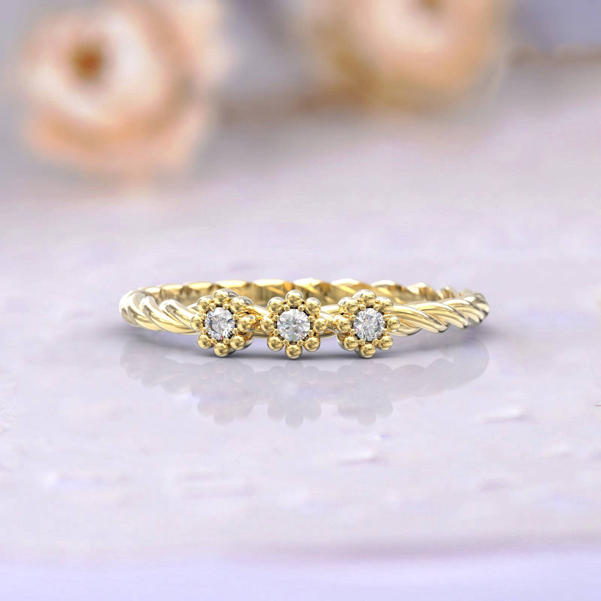 Art-Deco-Verlobungsring Alternative Diamant Ring Frauen Blumen Floral Stapelbar Jubiläum Gelbgold Art-Deco Einzigartig Versprechensring Brautgeschenk von GioielliRings