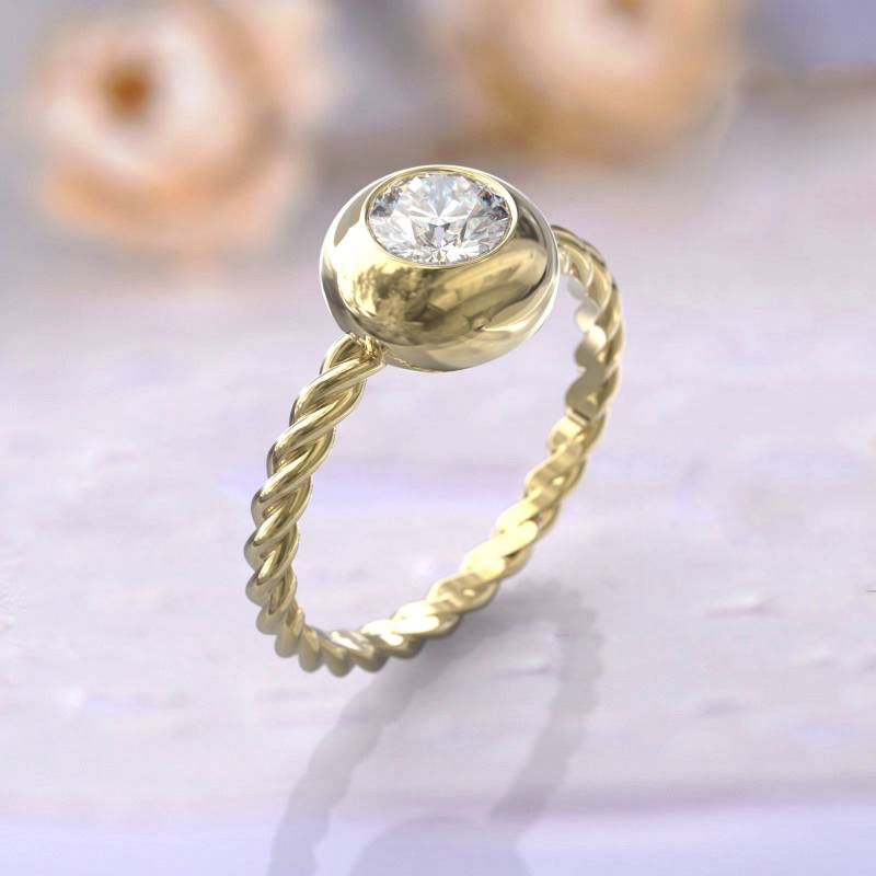 Art Deco Verlobungsring Gelbgold Frauen Ring Stapelbar Vintage Einzigartig Versprechen Brautgeschenk von GioielliRings