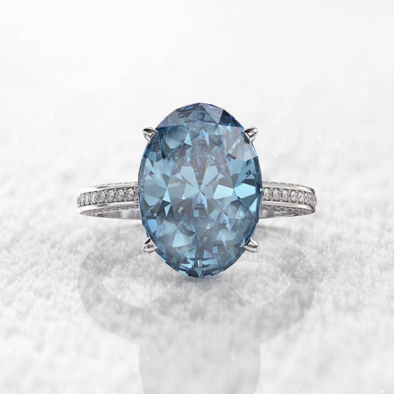 Benutzerdefinierte Promi Oval Ring Echte Aquamarin Verlobungsring, Äquivalent 7 Karat 14 X 10 Mm Oval & Seitliche Diamanten, Versteckten von GioielliRings