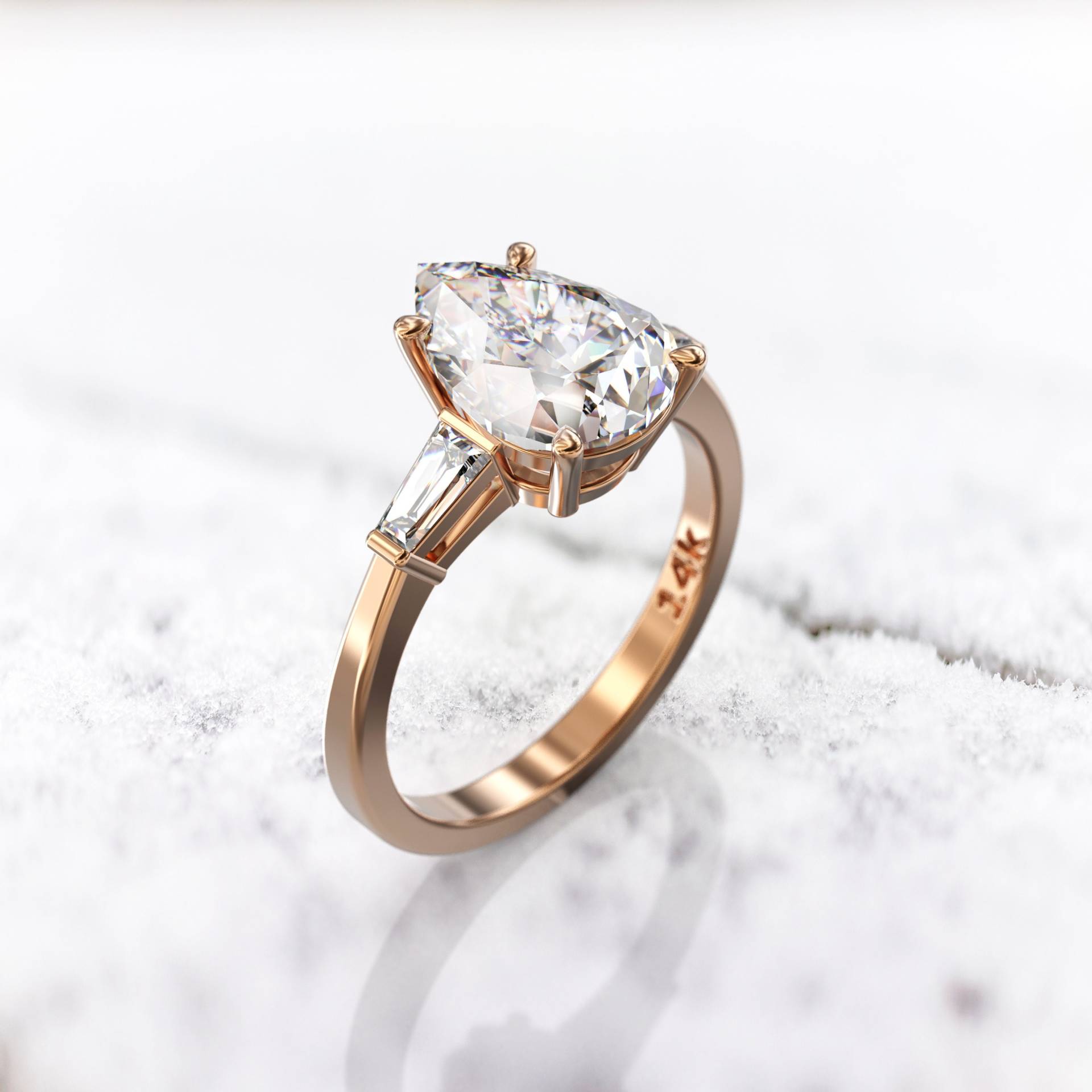 Birnenschliff Verlobungsring Multi Stein Baguette Brautring Teardrop 14K Solid Gold Ehering von GioielliRings