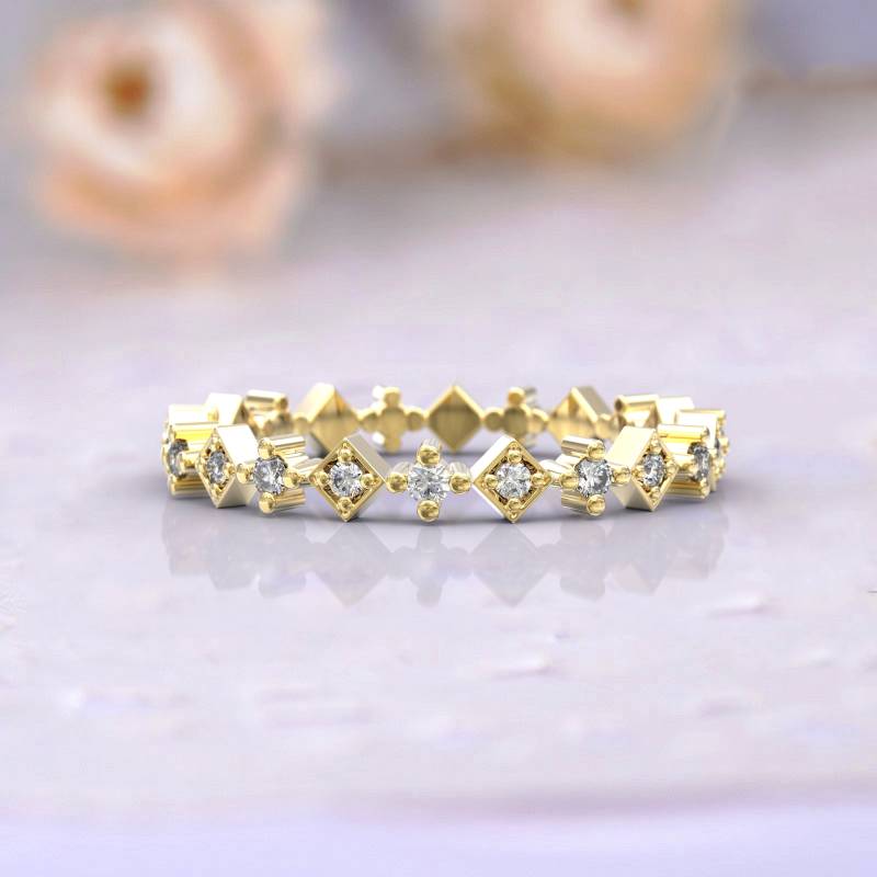 Eheringe Frauen Voll Eternity Ring Jubiläum Geschenk Art Deco Brautschmuck 14K Gelbgold Diamant Stapelbar Einzigartige Dünne von GioielliRings