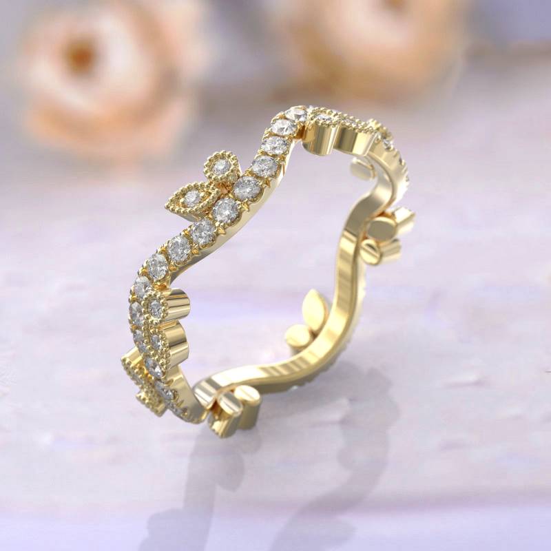Eheringe Frauen Voll Eternity Ring Jubiläum Geschenk Art Deco Brautschmuck 14K Gelbgold Diamant Stapelbar Einzigartige Dünne von GioielliRings