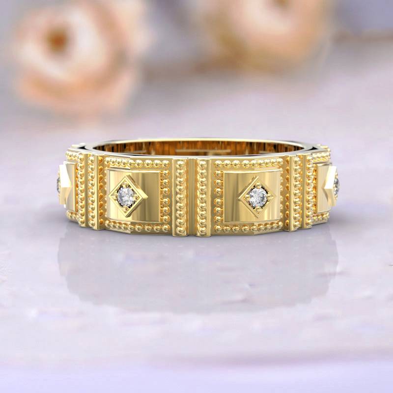 Eheringe Frauen Voll Eternity Ring Jubiläum Geschenk Art Deco Brautschmuck 14K Gelbgold Diamant Stapelbar Einzigartige Dünne von GioielliRings