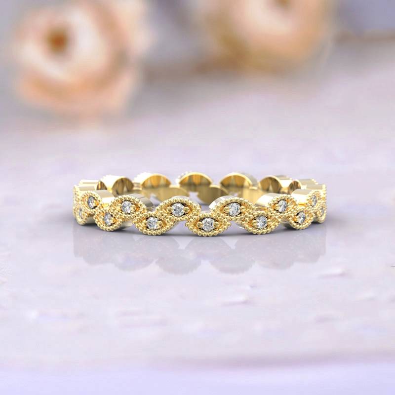 Eheringe Frauen Voll Eternity Ring Jubiläum Geschenk Art Deco Brautschmuck 14K Gelbgold Diamant Stapelbar Einzigartige Dünne von GioielliRings