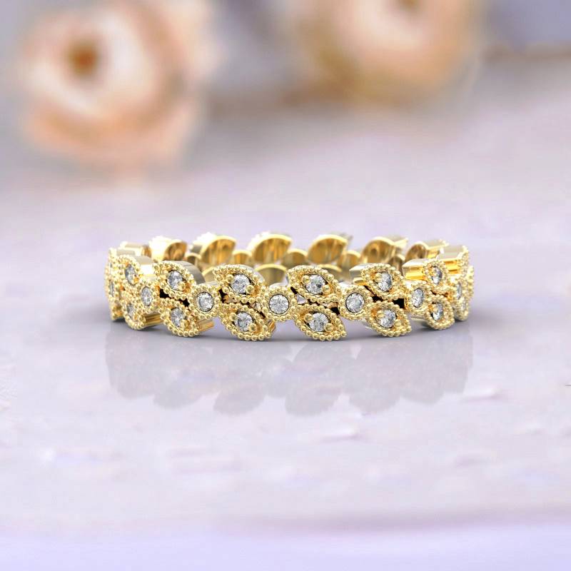Eheringe Frauen Voll Eternity Ring Jubiläum Geschenk Art Deco Brautschmuck 14K Gelbgold Diamant Stapelbar Einzigartige Dünne von GioielliRings