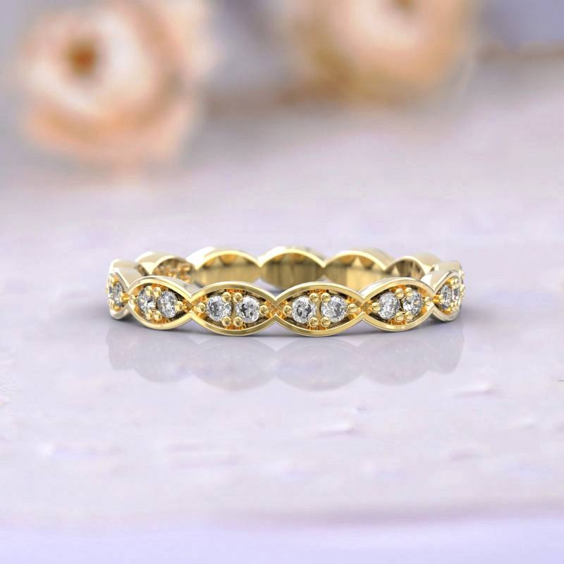 Eheringe Frauen Voll Eternity Ring Jubiläum Geschenk Art Deco Brautschmuck 14K Gelbgold Diamant Stapelbar Einzigartige Dünne von GioielliRings