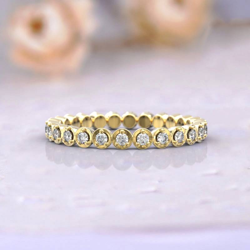 Eheringe Frauen Voll Eternity Ring Jubiläum Geschenk Art Deco Brautschmuck 14K Gelbgold Diamant Stapelbar Einzigartige Dünne von GioielliRings