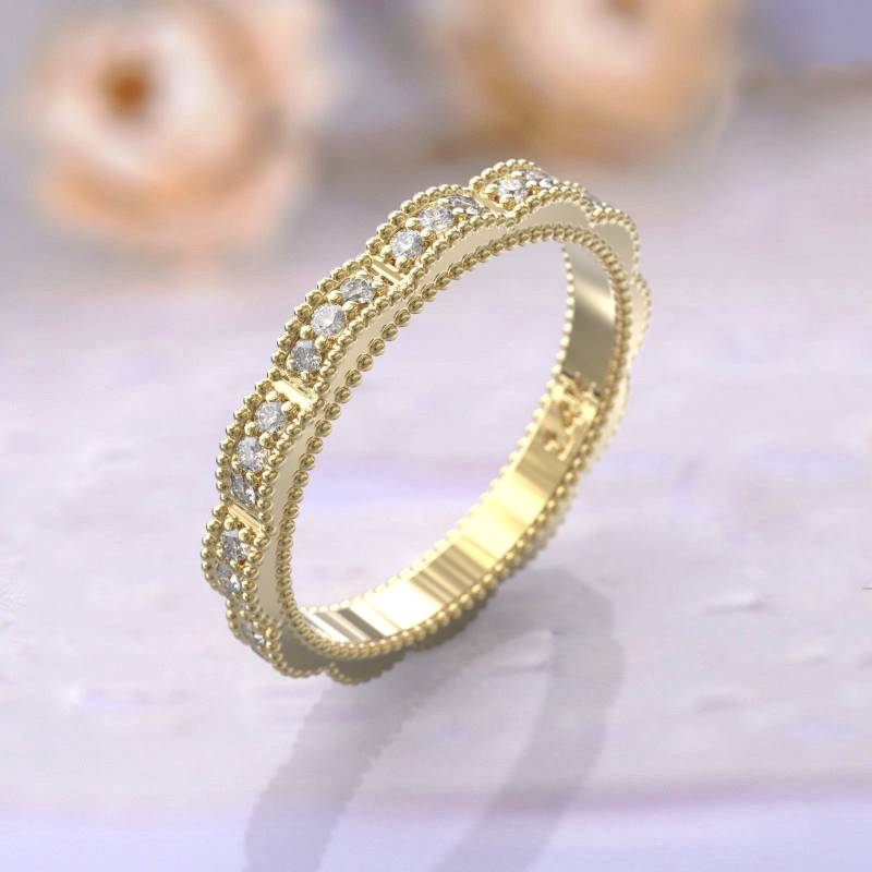 Eheringe Frauen Voll Eternity Ring Jubiläum Geschenk Art Deco Brautschmuck 14K Gelbgold Diamant Stapelbar Einzigartige Dünne von GioielliRings