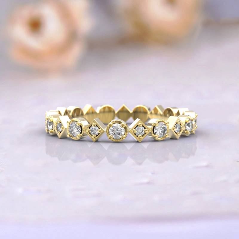 Eheringe Frauen Voll Eternity Ring Jubiläum Geschenk Art Deco Brautschmuck 14K Gelbgold Diamant Stapelbar Einzigartige Dünne von GioielliRings