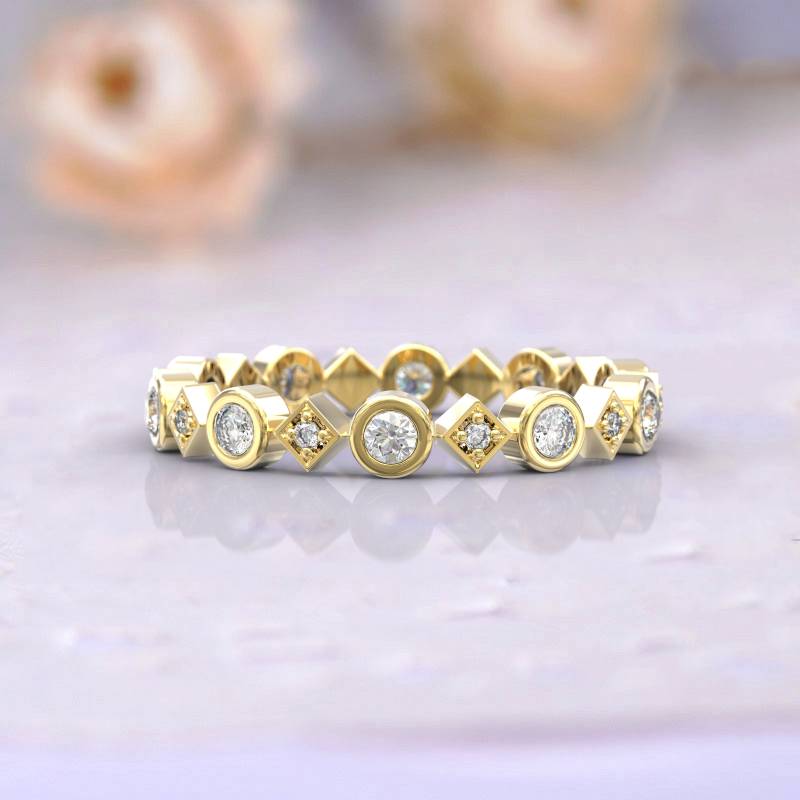 Eheringe Frauen Voll Eternity Ring Jubiläum Geschenk Art Deco Brautschmuck 14K Gelbgold Diamant Stapelbar Einzigartige Dünne von GioielliRings